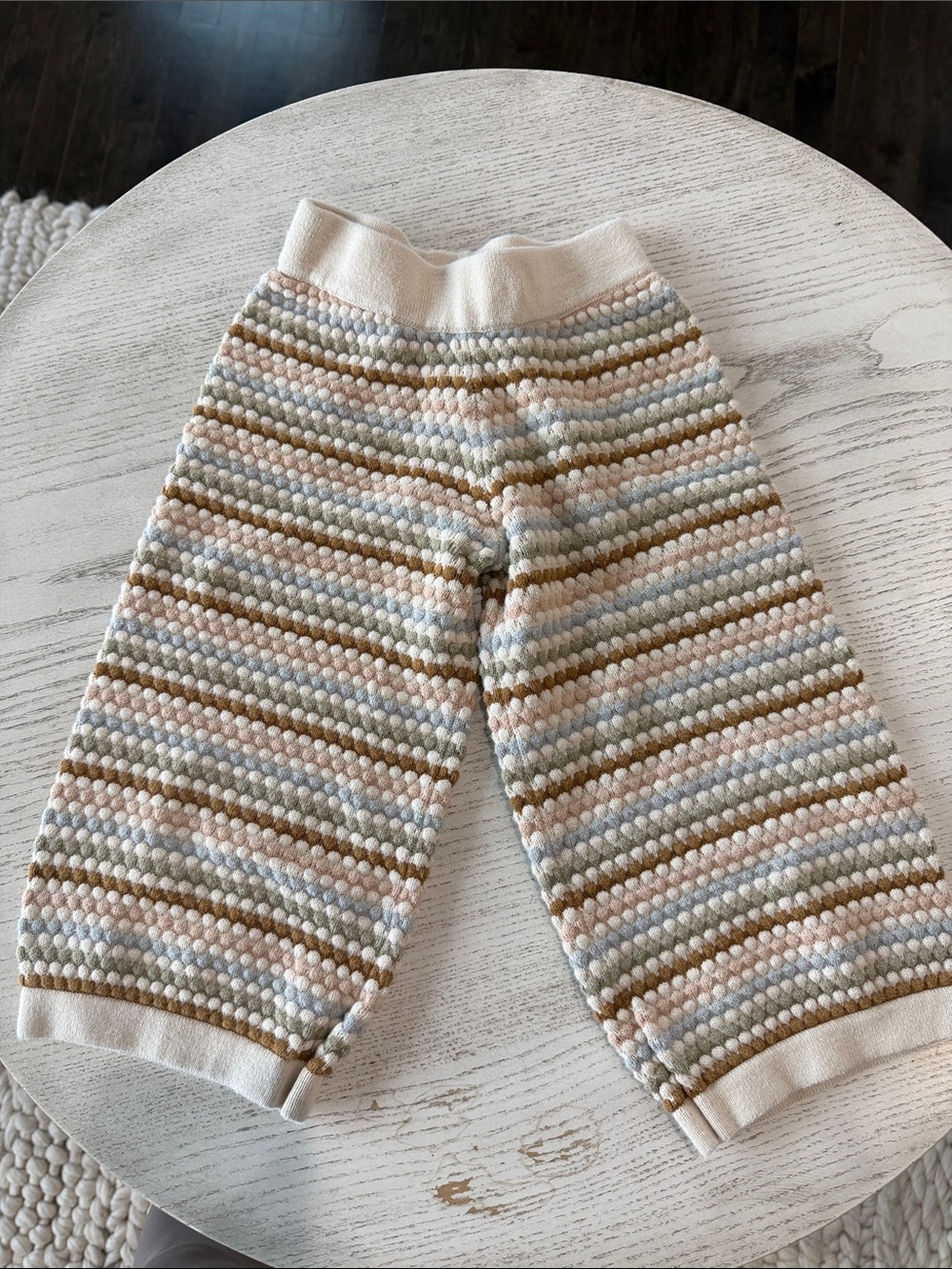 Rylee + Cru Striped Knit Baby/Toddler Pants in Cream, Tan & Light Blue